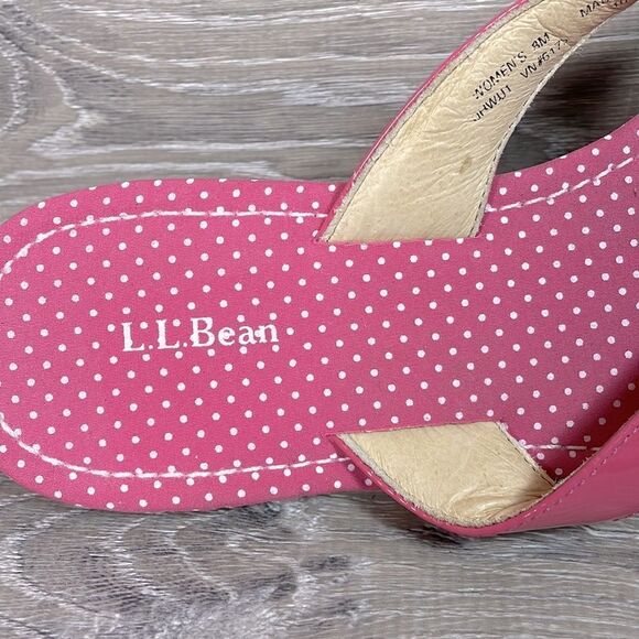 LL Bean Pink Patent Leather Polka Dot Women’s Size 8M Thong Flip Flop Sandals - Picture 11 of 12